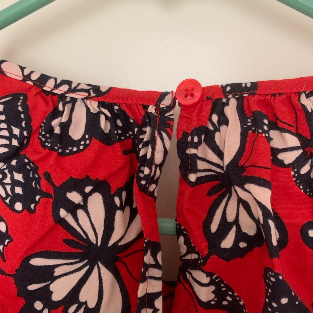 Kate Spade Butterfly Print Red Smocked Dress with Side Pockets - Picture 4 of 10